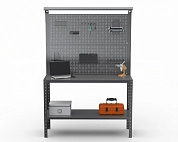 Стол-верстак Metalex серия KIT 950х1400х400 (одна полка + двойная перфопанель с комплектом освещения) (серый)
