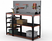 Стол-верстак Metalex серия KIT 950х1800х500 (с бок. полками, перфопанелью и комп. аксессуаров) (оранжево-черный)