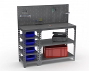 Стол-верстак Metalex 950х1300х400 (с бок. полками, перфопанелью и комп. аксессуаров) серый