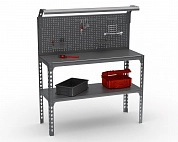 Верстак Metalex серия SUN 950х1800х400 (одна полка + перфопанель с комплектом освещения) серый