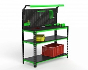 Верстак Metalex серия SUN 950х1100х400 (2-е полки, + перфопанель с комплектом освещения)