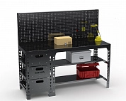 Стол металлический Metalex 750х1200х500 с выдвижными ящиками и перфопанелью (чёрный)