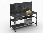 Стол металлический Metalex 750х1400х600 + две полки + перфопанель с комплектом аксессуаров (серый)