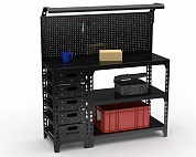 Верстак Metalex  серия SUN 950х1200х400 (с бок. тумбой, 1-ой панелью и комплектом освещения) чёрный