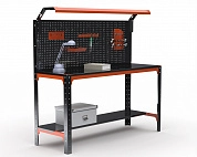 Стол металлический Metalex серия KIT 750х1000х500 (одна полка + перфопанель с комплектом освещения) (оранжево-черный)