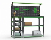Стол-верстак Metalex серия KIT 950х1700х400 (с бок. полками, перфопанелью и комп. освещения) (серо-зеленый)