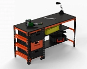 Стол металлический Metalex 750х1600х400 с выдвижными ящиками (оранжево-чёрный)