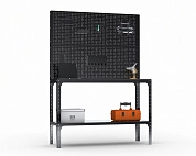 Стол-верстак Metalex серия KIT 950х1600х500 (одна полка) + двойная перфопанель с комплектом аксессуаров (черный)