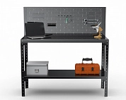 Стол-верстак Metalex серия KIT 950х1200х600 (одна полка) + перфопанель с комплектом аксессуаров (черный)