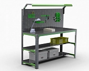 Стол металлический Metalex серия KIT 750х1100х500 (2-е полки + перфопанель с комплектом освещения)