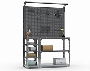 Стол-верстак Metalex серия KIT 950х1600х500 (с бок. полками, 2-мя панелями и комп. освещения) (серый)