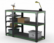 Стол-верстак Metalex серия KIT 950х1400х500 (с бок. полками) (серо-зеленый)