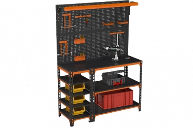 Столы-верстаки Metalex серия SUN (боковые полки + перфопанели с комплектом освещения)