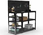 Стол-верстак Metalex серия KIT 950х1200х400 (с бок. полками, перфопанелью и комп. аксессуаров) (черный)