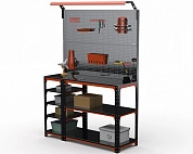 Стол-верстак Metalex серия KIT 950х1500х400 (с бок. полками, 2-мя панелями и комп. освещения) (оранжево-черный)