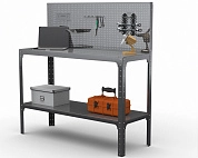 Стол-верстак Metalex серия KIT 950х1800х500 (одна полка) + перфопанель с комплектом аксессуаров (серый)