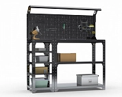 Стол-верстак Metalex серия KIT 950х1300х400 (с бок. полками, перфопанелью и комп. освещения) (чёрный)