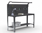 Стол металлический Metalex серия KIT 750х1100х500 (одна полка + перфопанель с комплектом освещения) (серый)