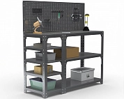 Стол-верстак Metalex серия KIT 950х1500х500 (с бок. полками, перфопанелью и комп. аксессуаров) (серый)