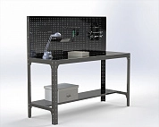 Стол металлический Metalex серия KIT 750х1100х600 + перфопанель с комплектом аксессуаров) (черный)