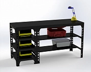 Стол металлический Metalex 750х1200х600 с боковыми полками (чёрный)