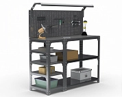 Стол-верстак Metalex серия KIT 950х1400х600 (с бок. полками, перфопанелью и комп. освещения) (серый)