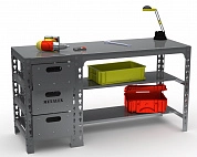 Стол металлический Metalex 750х1600х400 с выдвижными ящиками (серый)