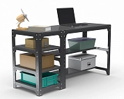 Стол металлический Metalex серия KIT 750х1600х500 с боковыми полками (серый)