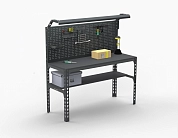 Стол металлический Metalex серия SUN 750х1500х600 (одна полка + перфопанель с комплектом освещения) серый 