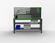 Стол металлический Metalex серия KIT 750х1100х500 + две полки + перфопанель с комплектом аксессуаров