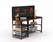 Стол металлический Metalex серия KIT 750х1200х400 с боковыми полками и перфопанелью (оранжево-черный)