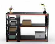 Стол-верстак Metalex серия KIT 950х1000х400 (с бок. полками) (оранжево-черный)