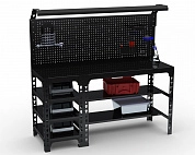 Стол металлический Metalex серия SUN 750х1200х500 (с бок. полками, перфопанелью и комплектом освещения) чёрный 
