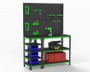 Стол-верстак Metalex 950х1100х400 (с бок. полками, двумя перфопанелями и комп. аксессуаров)