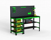 Стол металлический Metalex 750х1400х600 с боковыми полками и перфопанелью