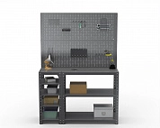 Стол-верстак Metalex серия KIT 950х1100х600 (с бок. полками, двумя перфопанелями и комп. аксессуаров) (серый)