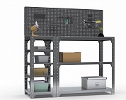 Стол-верстак Metalex серия KIT 950х1700х400 (с бок. полками, перфопанелью и комп. аксессуаров) (серый)