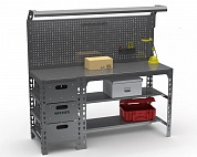 Стол металлический Metalex серия SUN 750х1600х600 (с выдвижными ящиками, перфопанелью и комплектом освещения) серый 