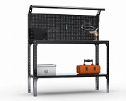 Стол-верстак Metalex серия KIT 950х1700х400 (одна полка + перфопанель с комплектом освещения) (чёрный)