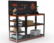 Стол-верстак Metalex серия KIT 950х1400х600 (с бок. полками, перфопанелью и комп. аксессуаров) (оранжево-черный)