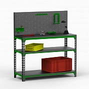 Стол-верстак Metalex 950х1600х500 (две полки) + перфопанель с комплектом аксессуаров