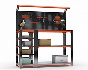 Стол-верстак Metalex серия KIT 950х1200х500 (с бок. полками, перфопанелью и комп. освещения) (оранжево-черный)