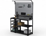 Стол-верстак Metalex серия KIT 950х1500х400 (с бок. полками, 2-мя панелями и комп. освещения) (чёрный)