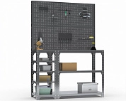 Стол-верстак Metalex серия KIT 950х1300х400 (с бок. полками, двумя перфопанелями и комп. аксессуаров) (серый)