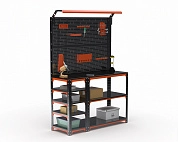 Стол-верстак Metalex серия KIT 950х1200х400(с бок. полками, 2-мя панелями и комп. освещения) (оранжево-черный)