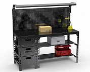 Стол металлический Metalex серия SUN 750х1200х500 (с выдвижными ящиками, перфопанелью и комплектом освещения) чёрный 