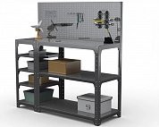 Стол-верстак Metalex серия KIT 950х1000х500 (с бок. полками, перфопанелью и комп. аксессуаров) (серый)