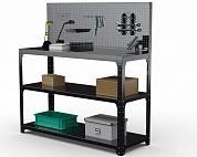 Стол-верстак Metalex серия KIT 950х1100х400 (две полки) + перфопанель с комплектом аксессуаров (черный)