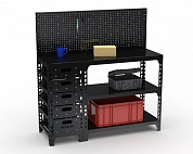 Стол-верстак Metalex c одной тумбой 950х1000х600 + перфопанель с комплектом аксессуаров (чёрный) 