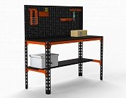 Стол металлический Metalex 750х1500х600 + перфопанель с комплектом аксессуаров (оранжево-чёрный)